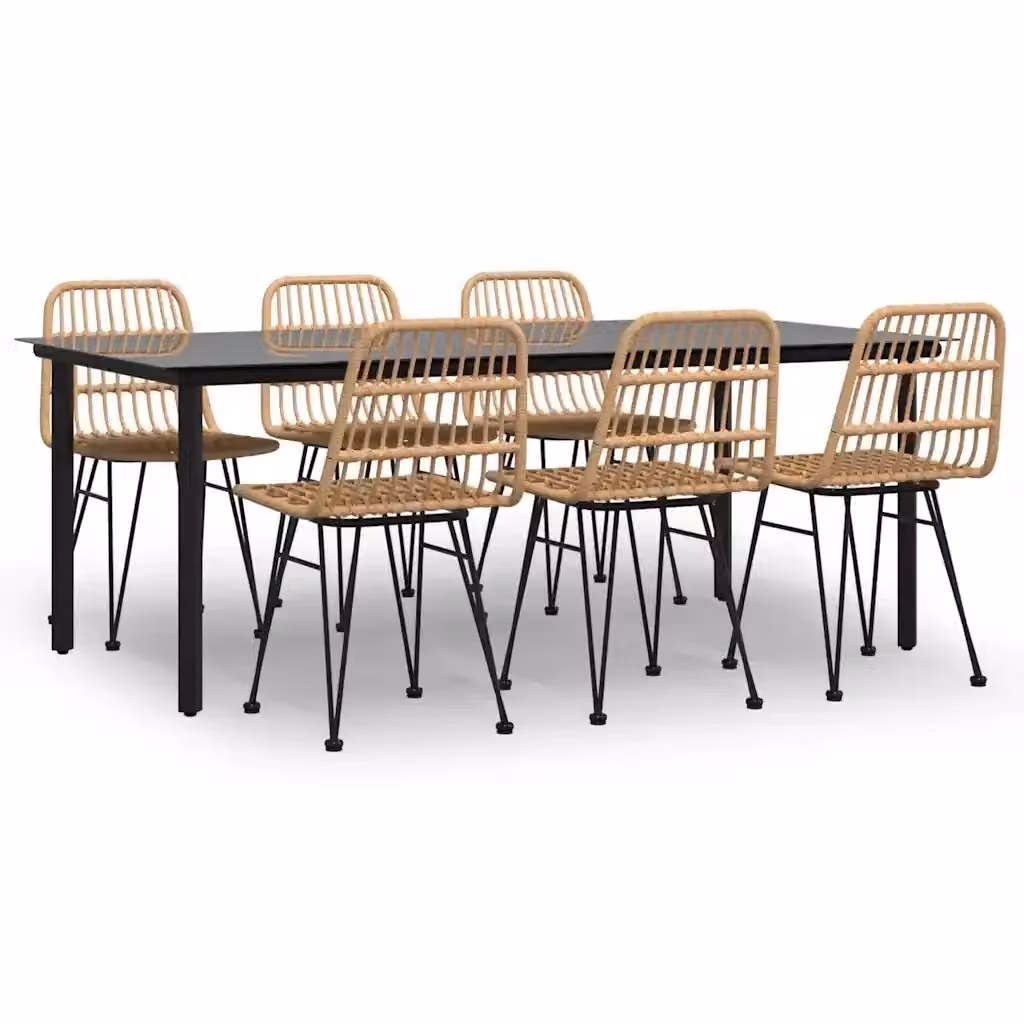 Set da pranzo da giardino vidaXL in polyrattan nero con tavolo rettangolare in vetro e 7 pezzi – 2