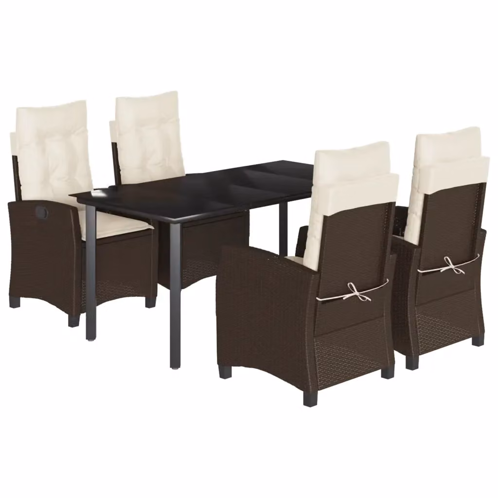 Set da Pranzo da Giardino 5pz vidaXL in Polyrattan Marrone con Piano in Vetro e Cuscini – 2