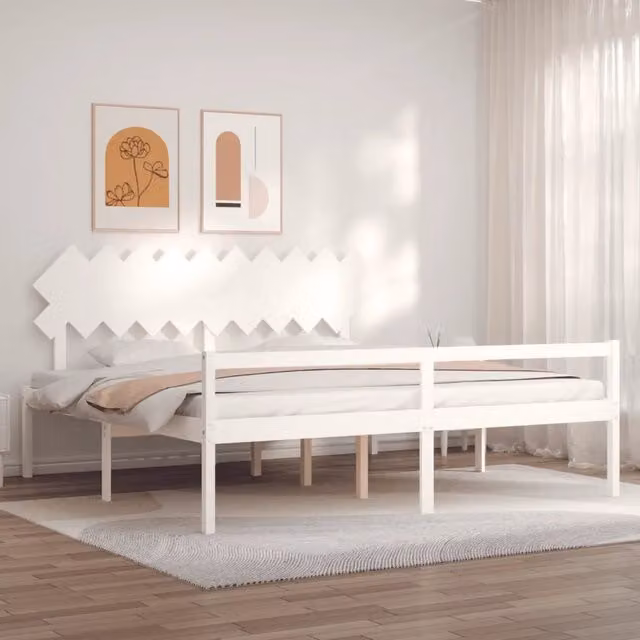 Letto per Anziani con Testiera-Struttura Letto per Anziani Bianco 200x200 cm Legno Massello 240112