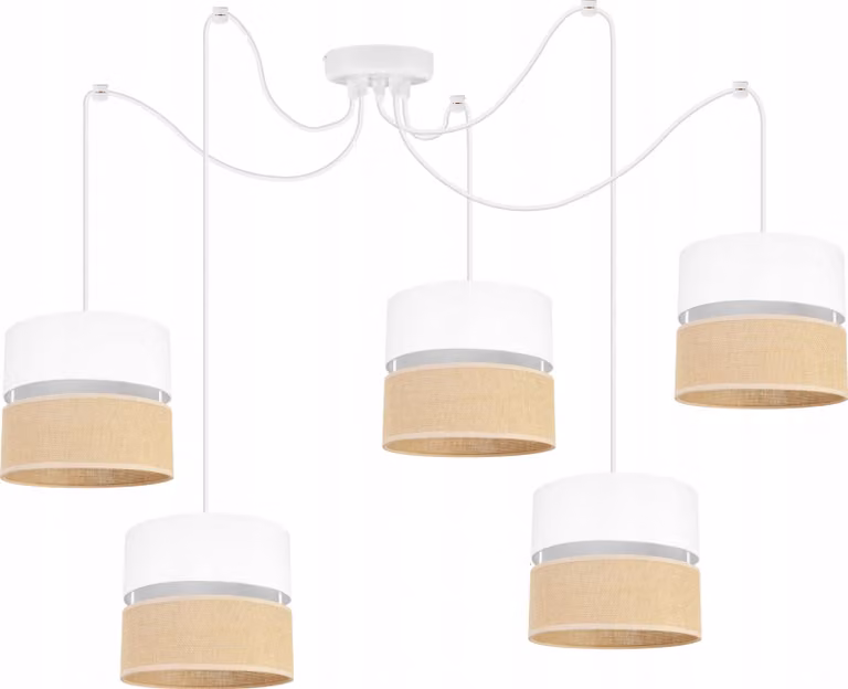 Light-Home Juta Spider lampada a sospensione - Metallo con paralume in tessuto - E27 - Spider a 5 fiamme 20 cm - Base bianca e iuta e bianco