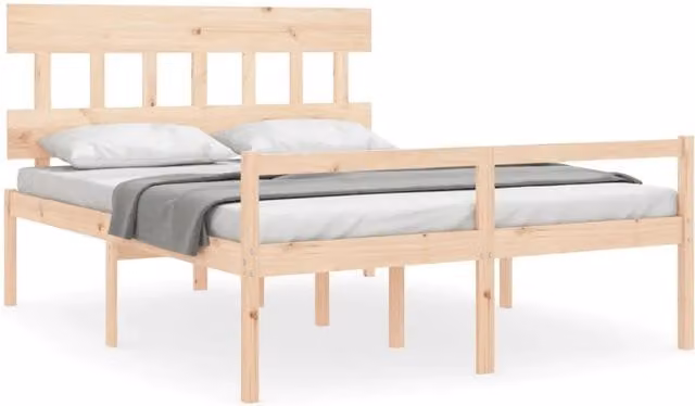 Letto matrimoniale | Letto per adulti | Letto per Anziani con Testiera 160x200 cm in Legno Massello