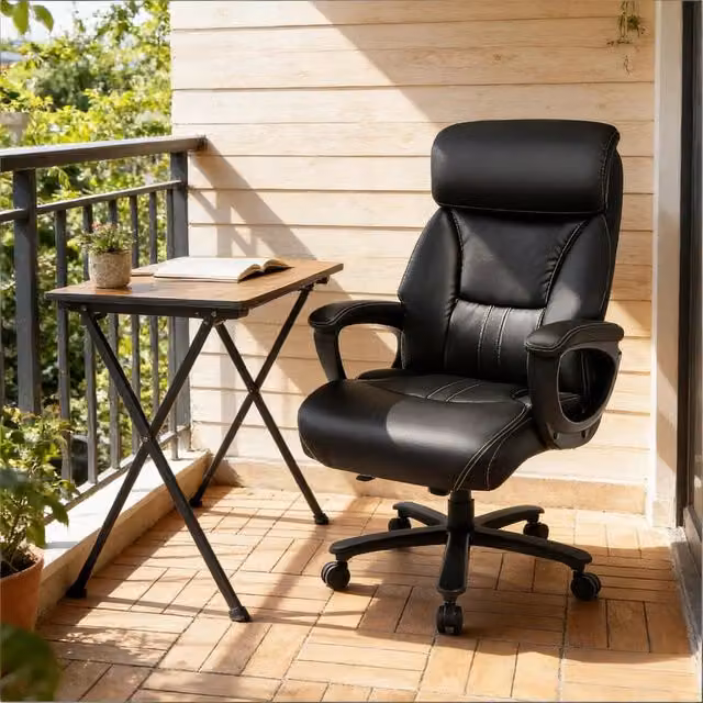 Sedia da ufficio ergonomica con poggiatesta regolabile, supporto lombare, braccioli imbottiti e schienale alto in metallo nero