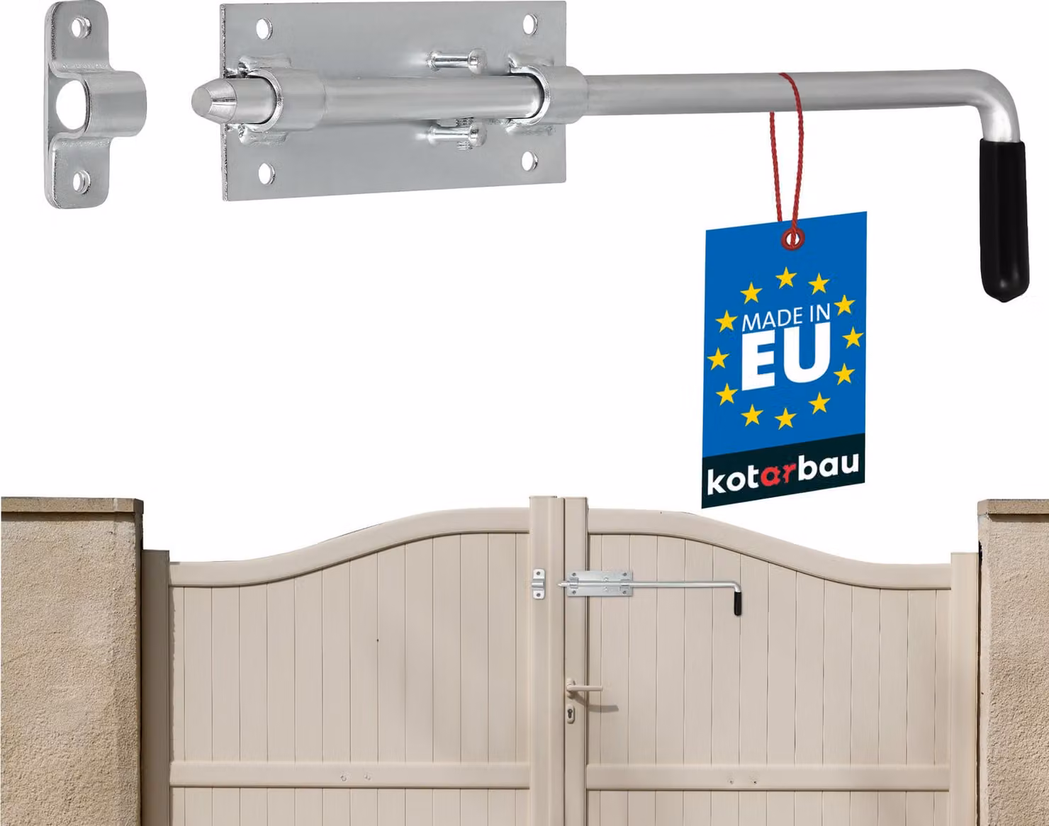 KOTARBAU® Catenaccio per porte di garage 420 mm Catenaccio zincato argento con impugnatura in gomma