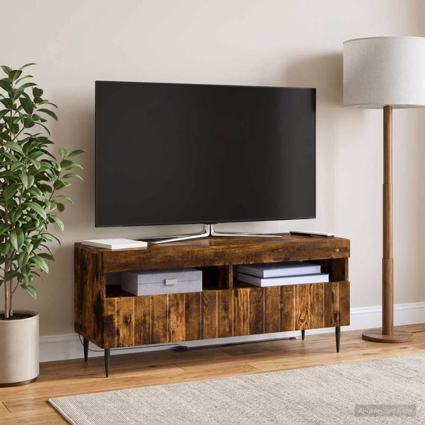 Mobile TV LED vidaXL ZWOLLE in Rovere Fumo con illuminazione integrata, L 100 x P 35 x H 43 cm