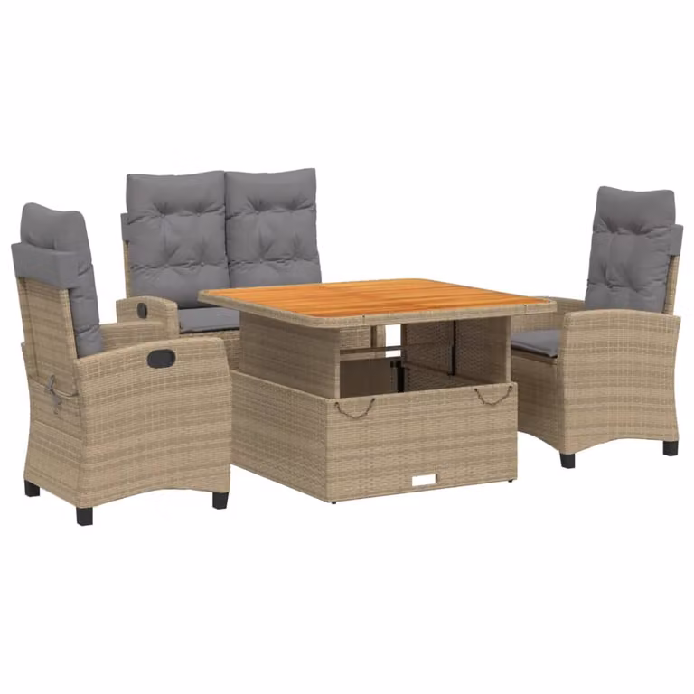 Set da Pranzo da Giardino 4 pz con Cuscini Beige in Polyrattan