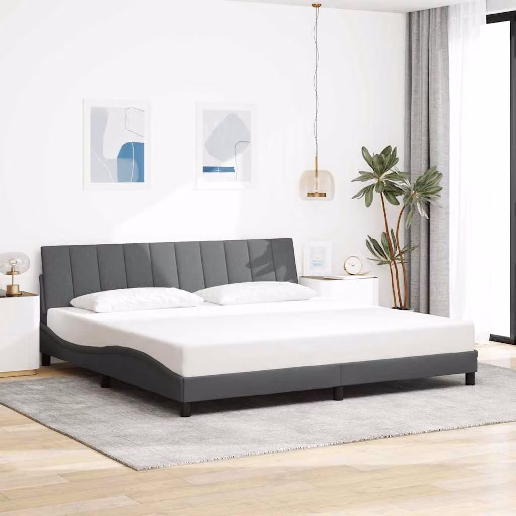 vidaXL Giroletto Hanko Grigio Scuro con Listelli in Legno e Rivestimento in Tessuto L/P: 200 x 200 cm – 1