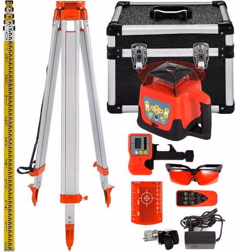 VEVOR Kit Livella Laser Rotante a 360 Gradi con Raggio Rosso, Righello in Alluminio da 1.65 m e Treppiede a 5 Sezioni da 5 m