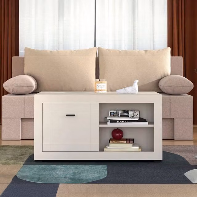 Tavolino da salotto DMORA Vervio bianco con 3 vani, L: 101 cm, P: 58 cm, H: 53.5 cm – 1