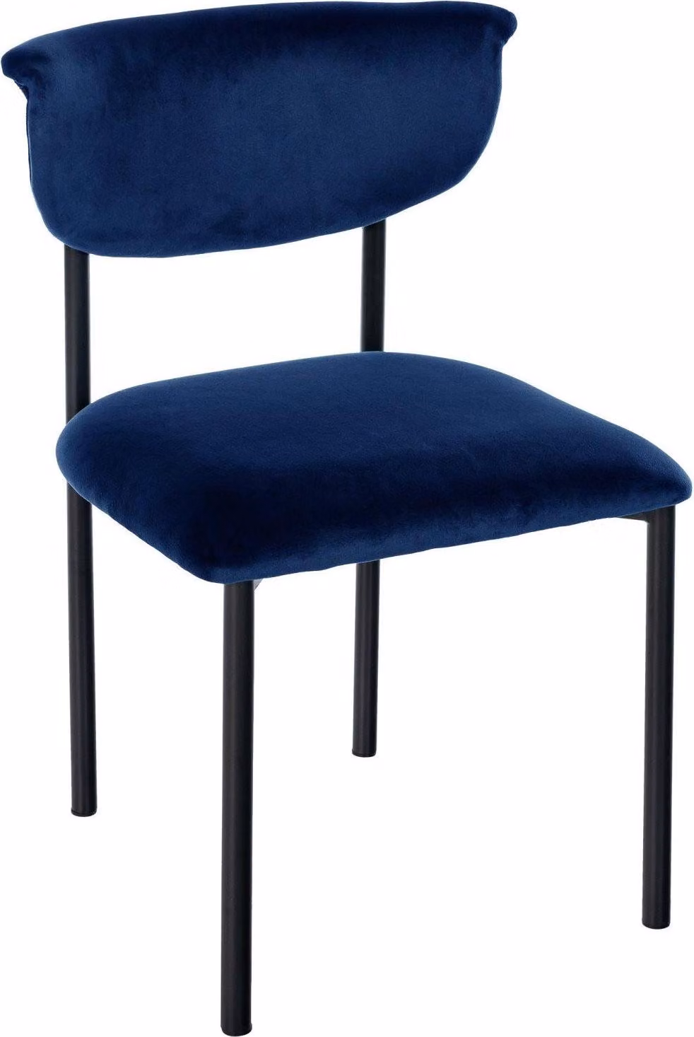 Sedia da pranzo in velluto - seduta imbottita - elevato comfort di seduta, struttura in metallo nero | colore: blu scuro