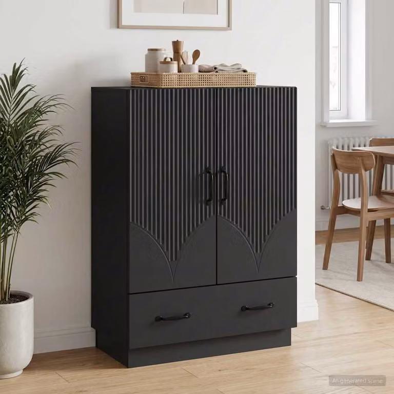 Credenza moderna vidaXL in legno ingegnerizzato nero, L 66 cm x P 34,5 cm x H 92 cm