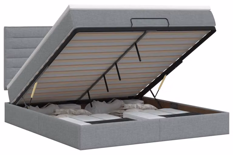 Divano letto ottomano, colore grigio chiaro, 140 x 190 cm, rivestito in tessuto