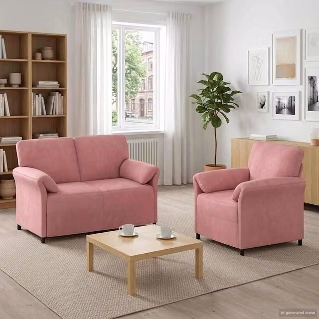 Set di 2 divani moderni vidaXL in velluto rosa con struttura in metallo e cuscini inclusi per il tuo soggiorno