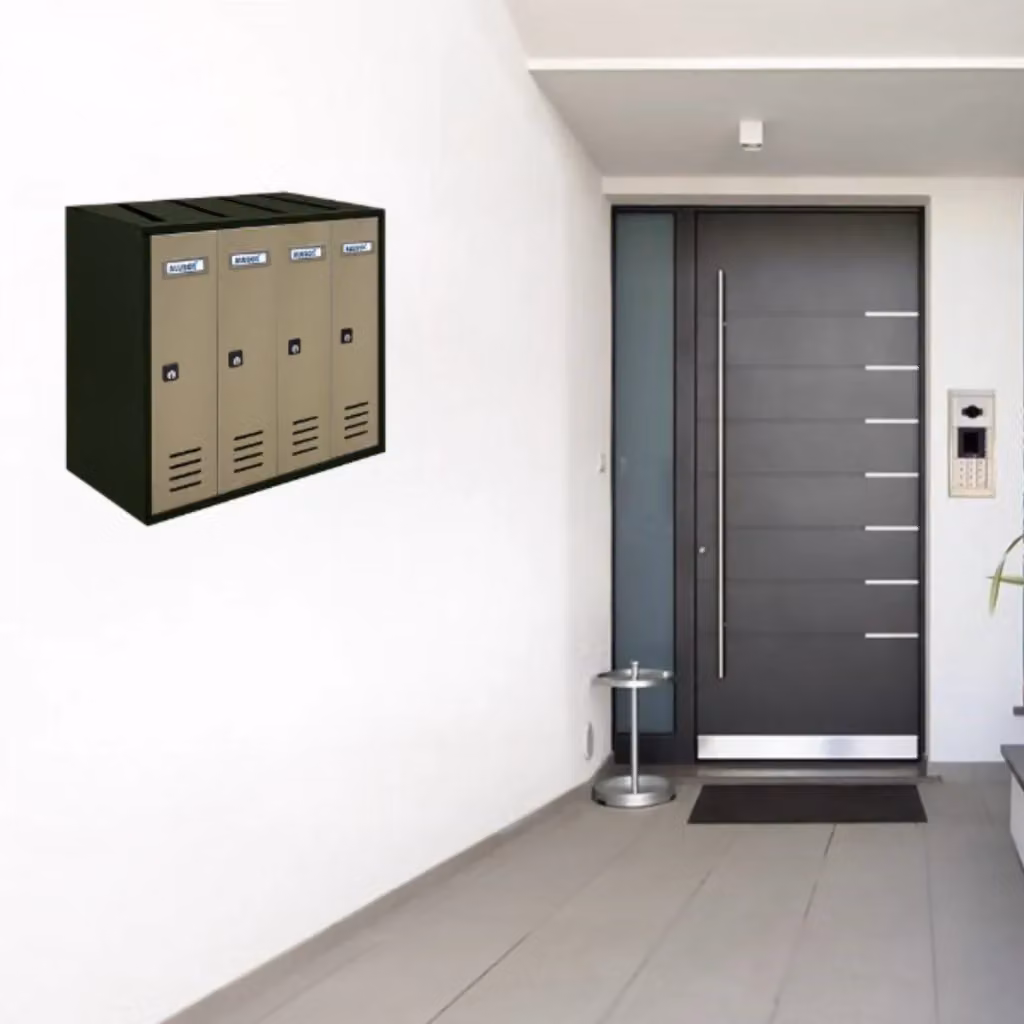 Cassette Postali Condominiali ALUBOX CUBO a 4 Posti in Lamiera Zincata, Colore Antracite con Sportelli Sabbia, L/P/H: 38,5 x 43 x 25 cm – 2