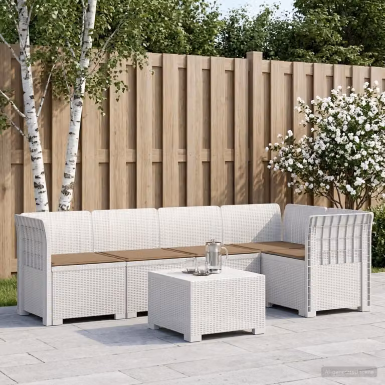 vidaXL Divano da Giardino a L per 5 Persone con Cuscini Imbottiti e Rivestimenti Rimovibili, Stile Rattan Moderno, Bianco