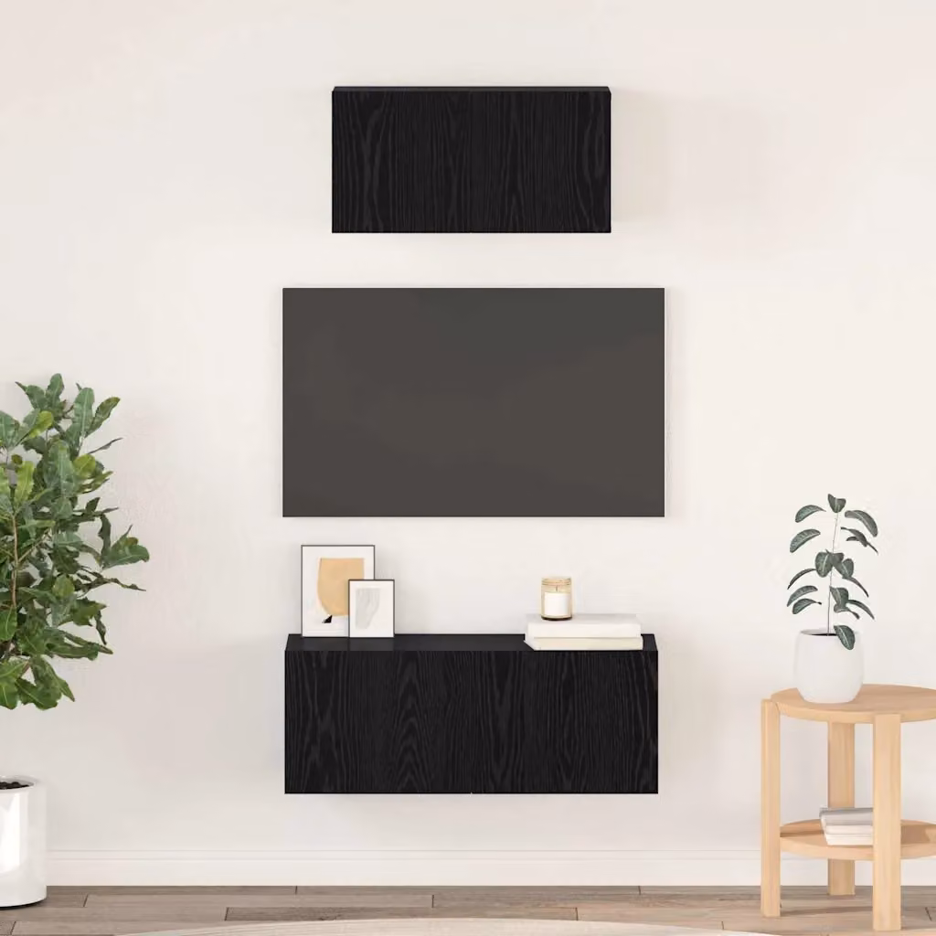 Set di 2 mobili TV moderni vidaXL in legno ingegnerizzato e rovere, colore nero, L/P/H: 80 x 30 x 30 cm