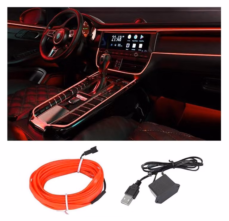 Illuminazione interna a LED per auto Fiat 500, luce neon a striscia, colore rosso, per l'illuminazione dell'abitacolo