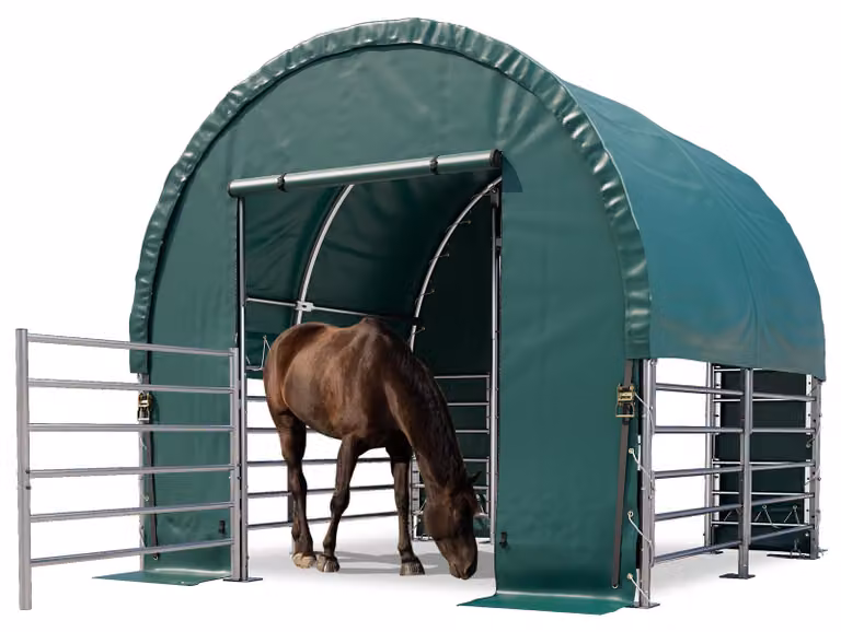 TOOLPORT Box Cavalli 3x3 m telo in PVC 2300 Newton tenda da pascolo - fissaggio per cemento - verde