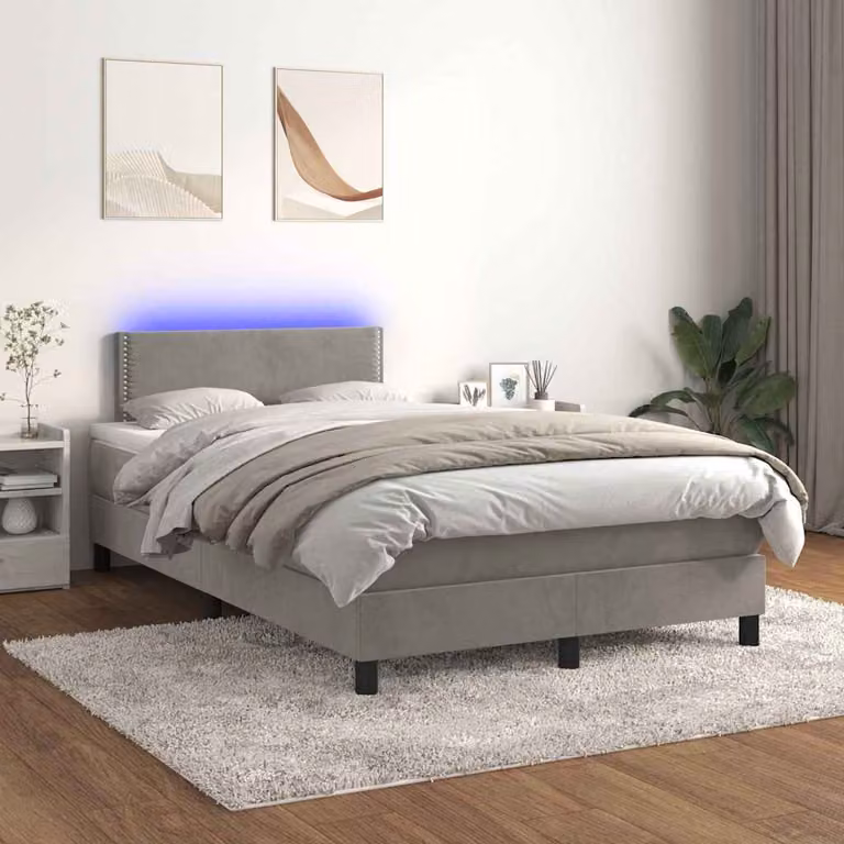 Letto Ibrido con Materasso e Illuminazione LED vidaXL in Velluto Grigio Chiaro L 120 x P 200 cm