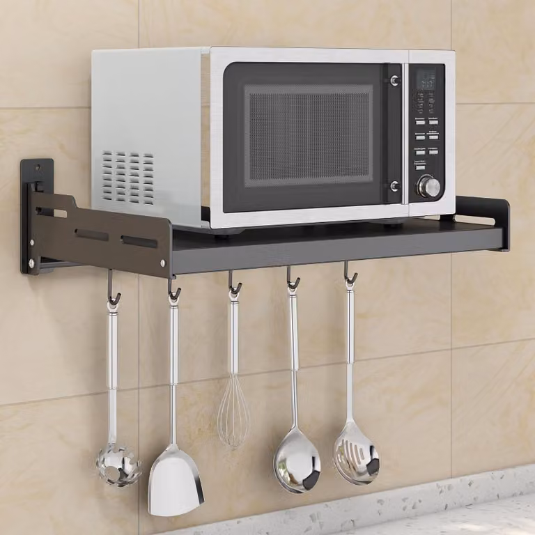 Omgoods - Portaoggetti da parete per microonde con 5 ganci, ideale per la cucina