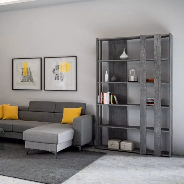 Composizione Libreria Small B Kato 6R 2 fianchi 4 fasce lunghe - Cemento