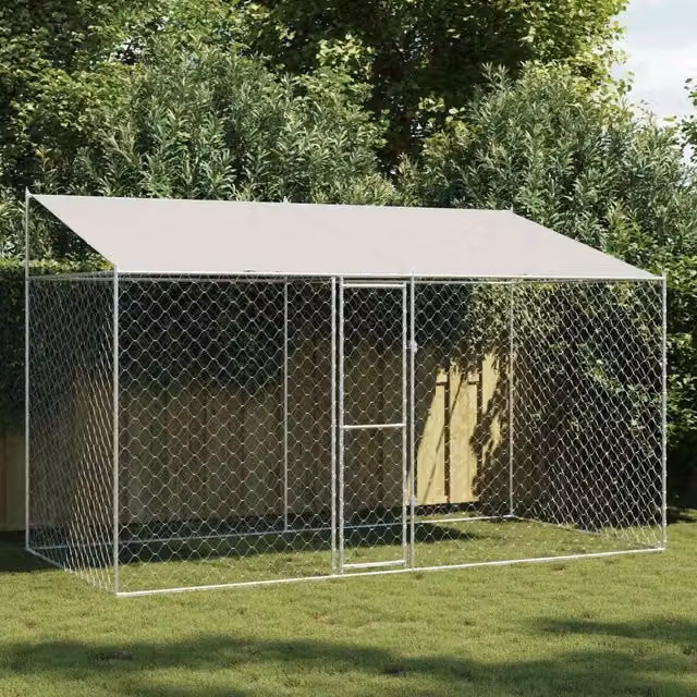 Gabbia per cani con tetto vidaXL colore argento L: 400 cm, P: 200 cm, H: 256 cm