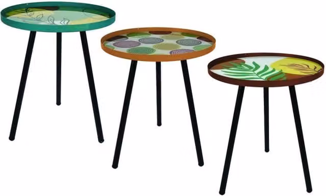 Set di 6 Tavolini Tondo Shanti In Col Ass Terracotta Ottanio Senape D35h40
