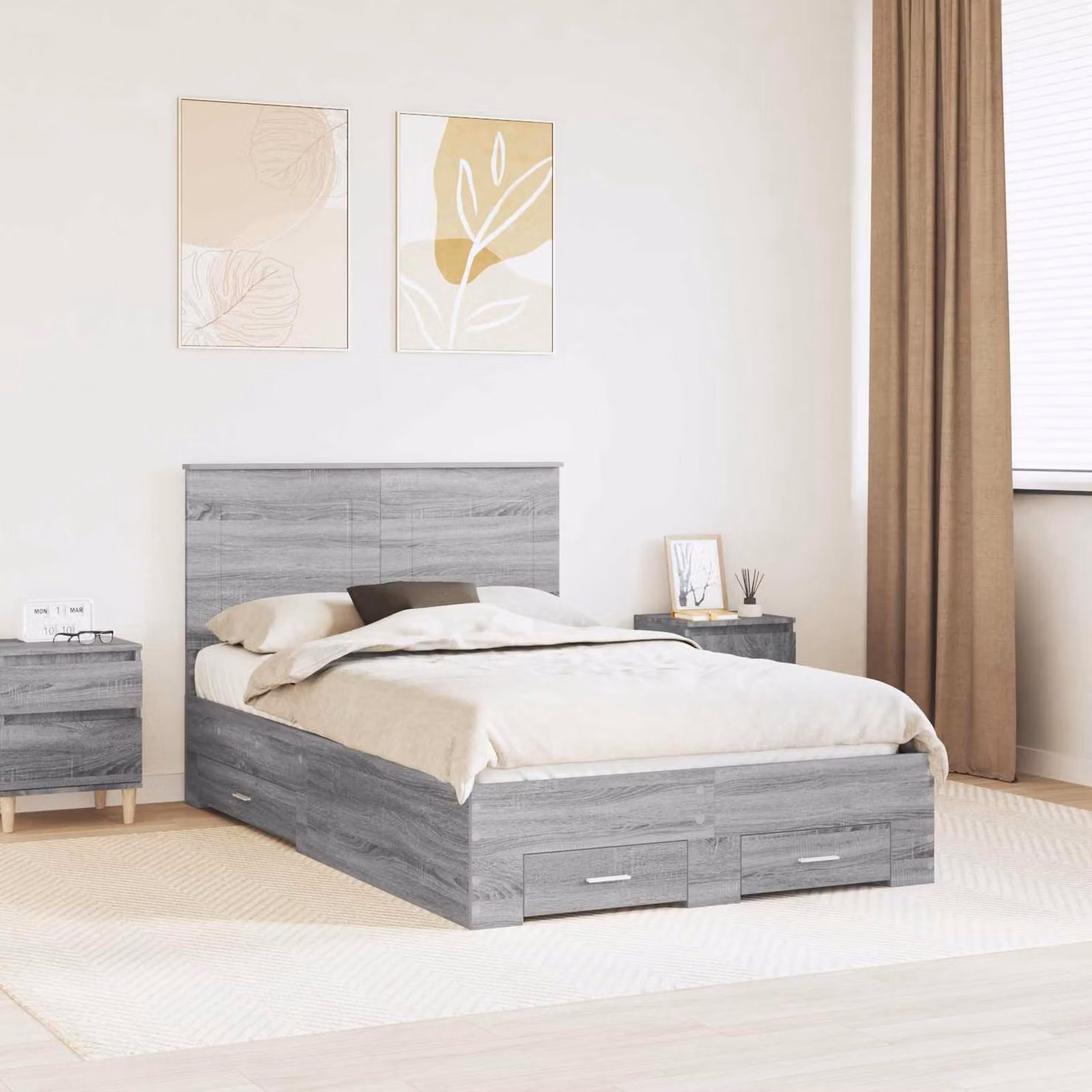 Struttura letto moderna con cassetti vidaXL in legno ingegnerizzato grigio L: 138 cm, P: 200 cm, H: 100 cm