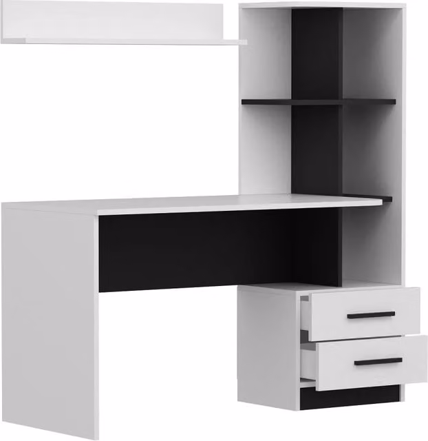 Scrivania in legno "Alaska" - 146 x 60 x 142 cm - Bianco, Nero