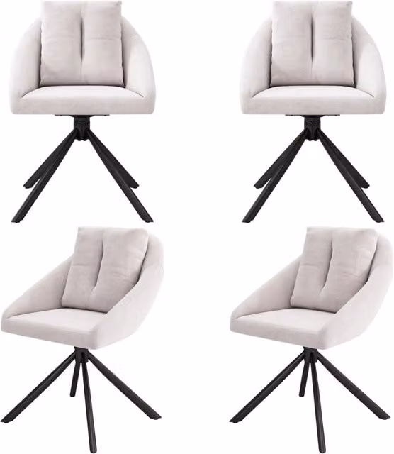 Set da 4 sedie da pranzo girevoli in velluto beige con struttura metallica, ergonomiche e traspiranti