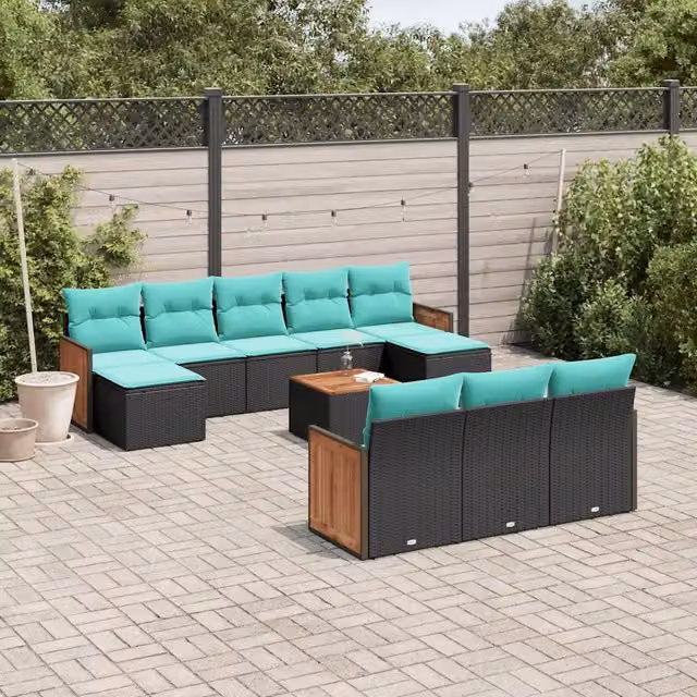 Set Divani da Giardino 11 pz con Cuscini Nero in Polyrattan 3228101