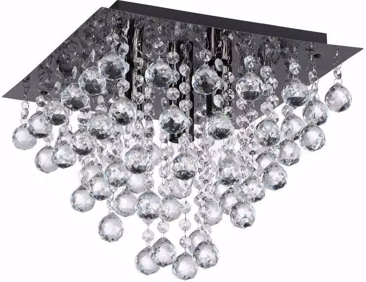 Lampada da soffitto quadrata nera in stile glamour con cristalli, 3 punti luce, Lancaster Crystal, 3xE14, 40W, REA627803-29, Reality