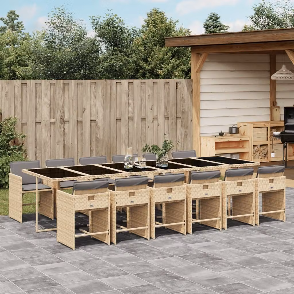 Maison Exclusive - Set Pranzo da Giardino 13 pz con Cuscini Beige Misto Polyrattan