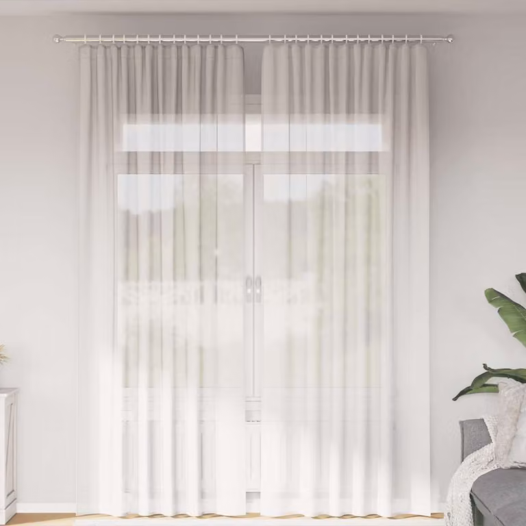 Set di 2 tende in voile semi-trasparenti vidaXL, colore bianco, con tasche per asta, L: 140 cm x H: 260 cm