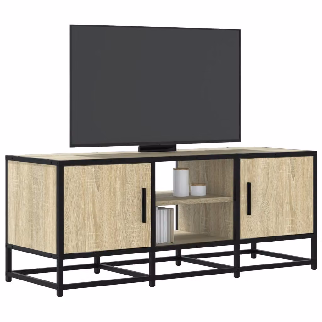 Mobile TV vidaXL in rovere e metallo con ruote, L 100 x P 35 x H 41 cm