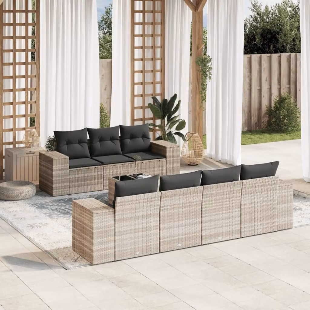 Maison Exclusive - Set Divano da Giardino 8pz con Cuscini Grigio Chiaro Polyrattan