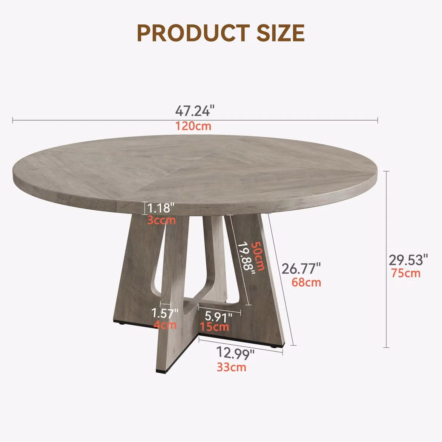 Tavolo da pranzo - Tavolo da cucina rotondo da 120 cm - Piano e gambe in legno - Per 4-6 persone - Stile moderno - Da montare - Grigio