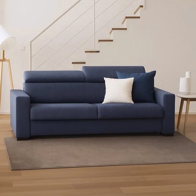Action Divano Letto 3 Posti Talamo Italia Blu con Coperture Sfoderabili e Poggiatesta Regolabile L: 220 cm, P: 95 cm