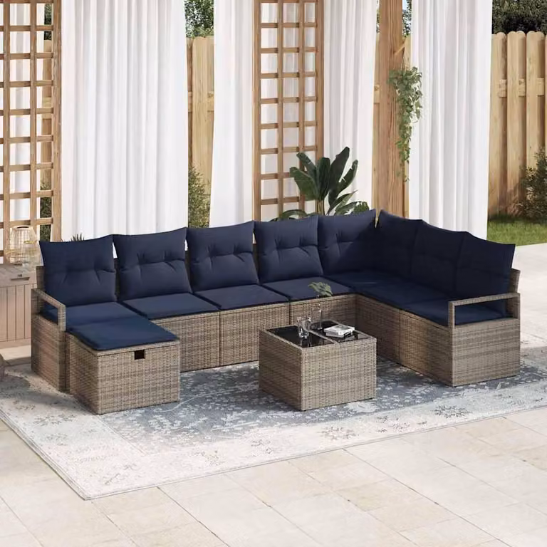 Maison Exclusive - Set di divani da salotto, 9 pezzi, grigio, in rattan sintetico