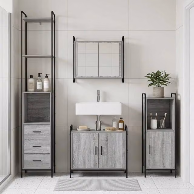 Set di Armadi da Bagno 3 pz Sonoma grigio 40 x 36 x 181 cm 3444546