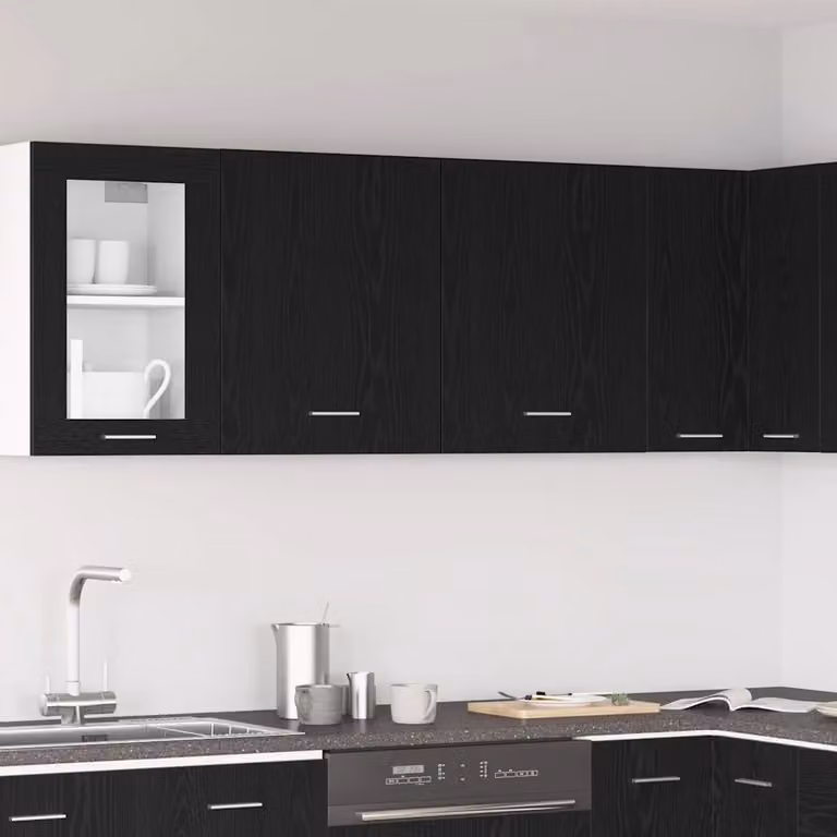 Set di 2 pensili da cucina vidaXL Lyon in MDF, design moderno con ante a battente, colore Rovere e Nero, L/P/H: 60 x 31 x 50 cm