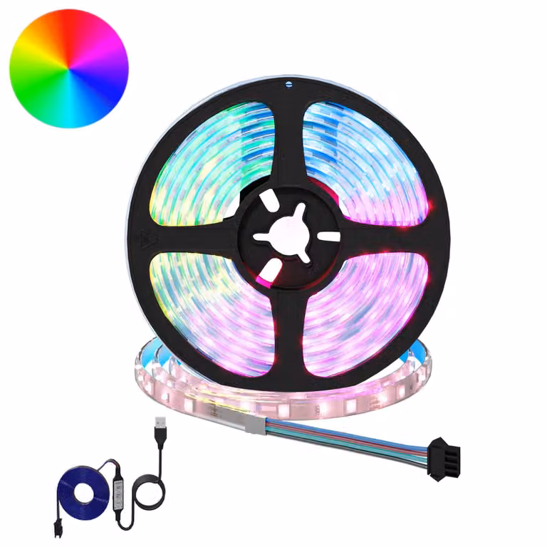 Set di 12 strisce LED RGB vidaXL, multicolore con finitura nera e trasparente, connettore USB