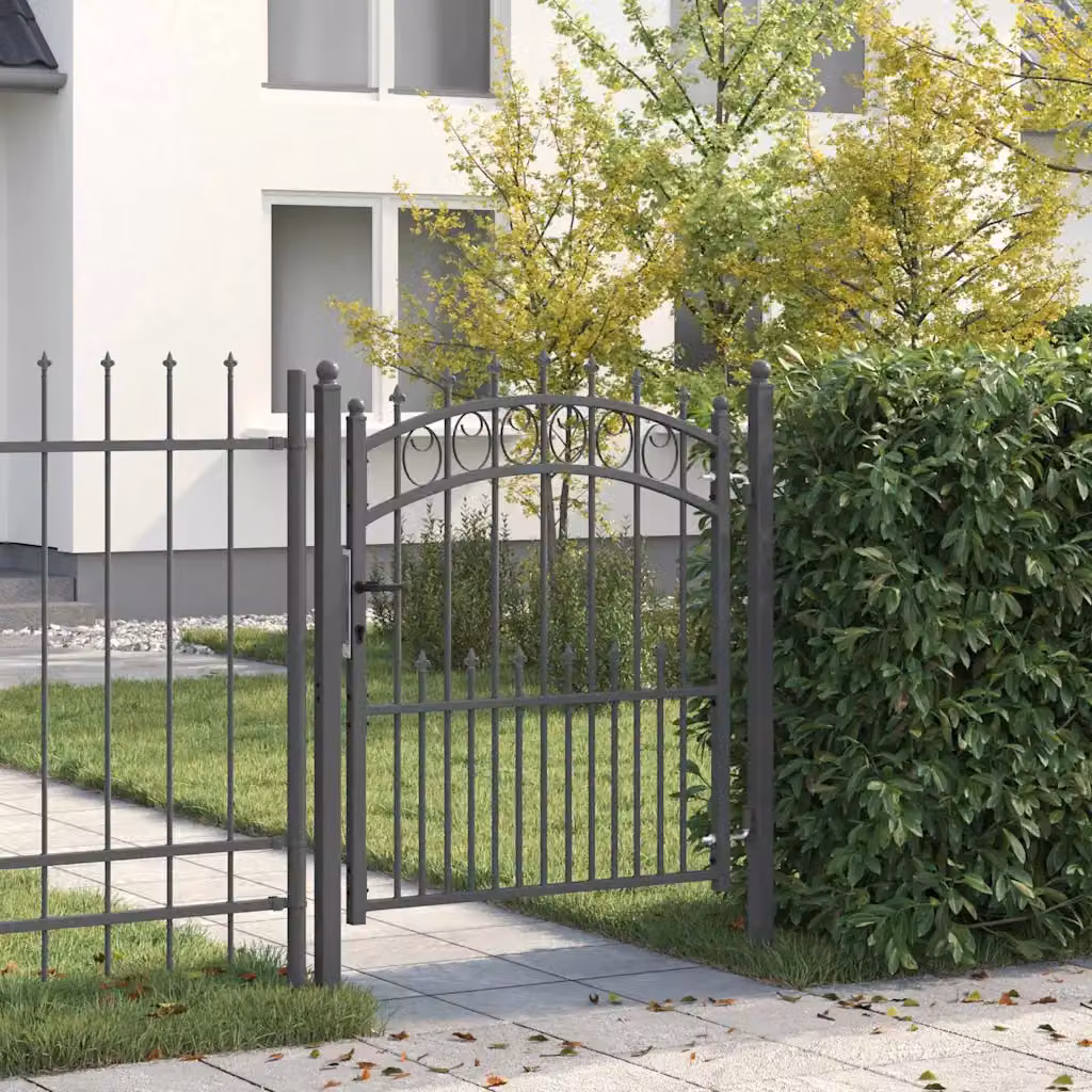 Cancello per recinzione a battente con punte EMMEN vidaXL in acciaio, Grigio, L: 125 cm, H: 100 cm