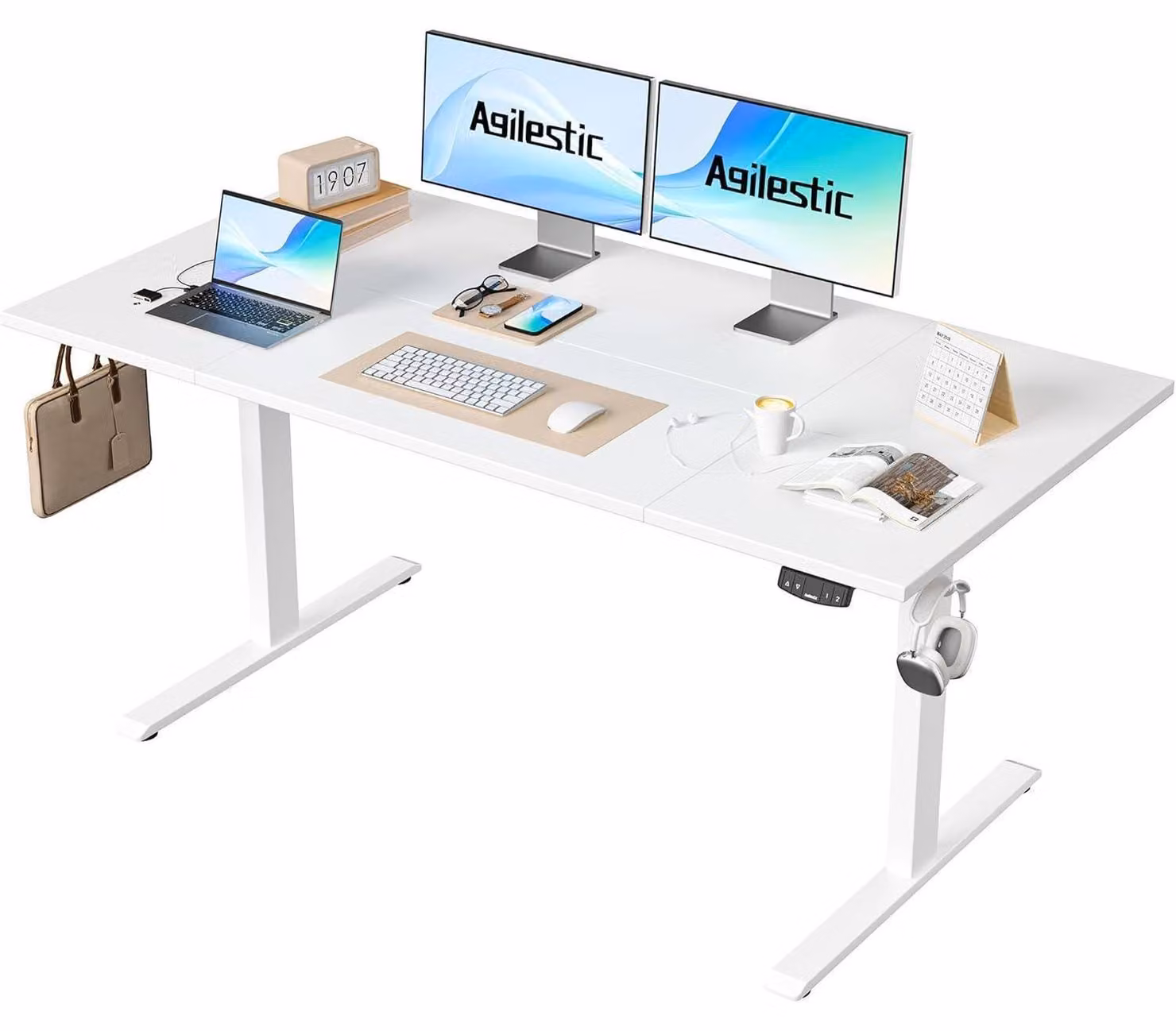 Scrivania elettrica regolabile in altezza, dimensioni 160 x 80 cm, colore bianco, con funzione di memoria