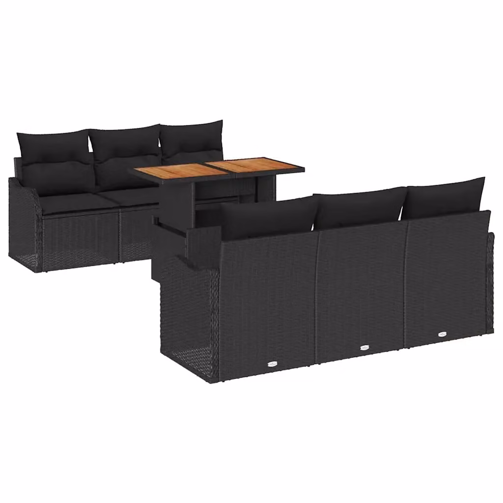 Set Divano da Giardino vidaXL 7 Pezzi Nero con Cuscini e Tavolino in Polyrattan e Acciaio – 2