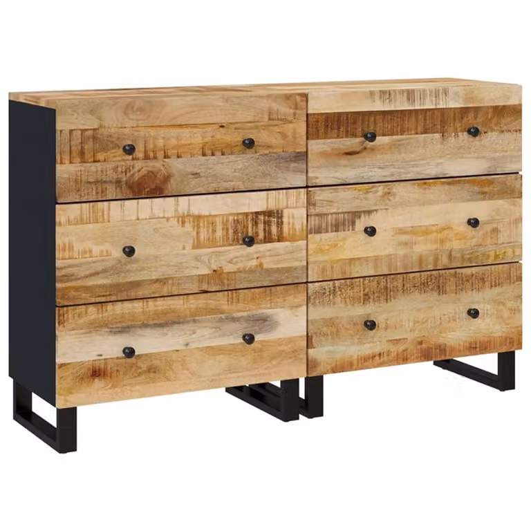 Credenze 2 pezzi 60x33x75 cm Legno di mango grezzo
