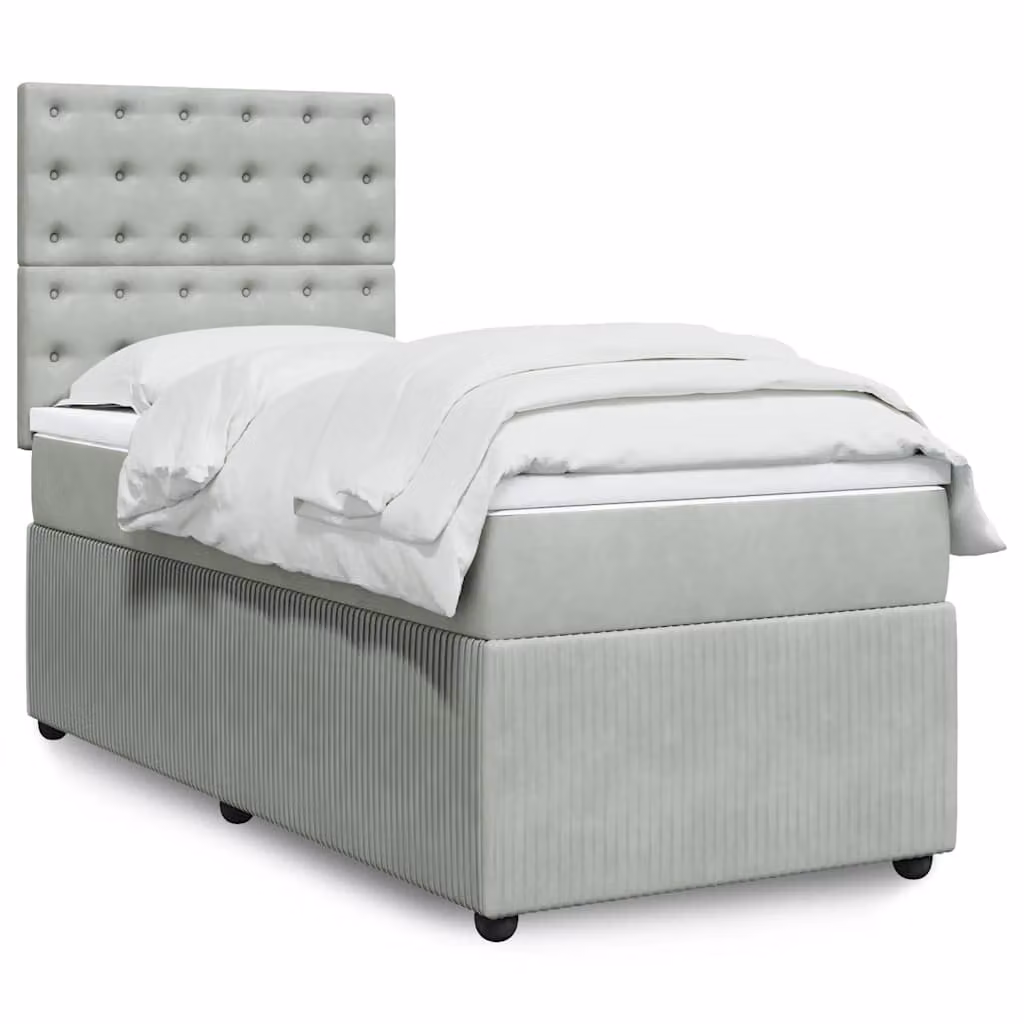 vidaXL Giroletto a Molle con Materasso Ibrido in Velluto Grigio Chiaro L 80 x P 200 cm