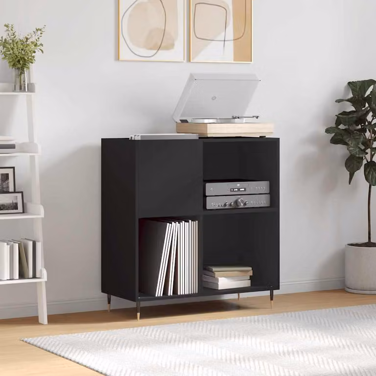 vidaXL Mobile Porta Dischi Nero in Legno e Metallo L: 84,5 cm, P: 38 cm, H: 89 cm