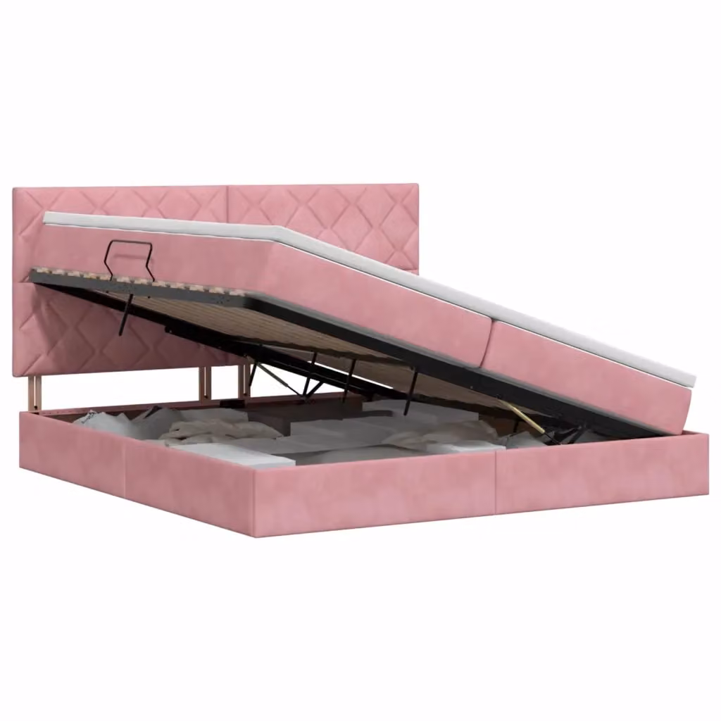 Letto con contenitore vidaXL in velluto rosa con base lift up e illuminazione sottostante L: 200 cm, P: 200 cm, H: 140 cm – 2
