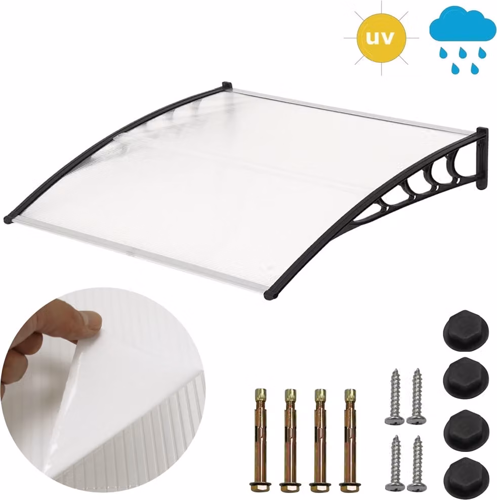 Tettoia 120x90 cm Copertura per porta d'ingresso in policarbonato con profilo in alluminio