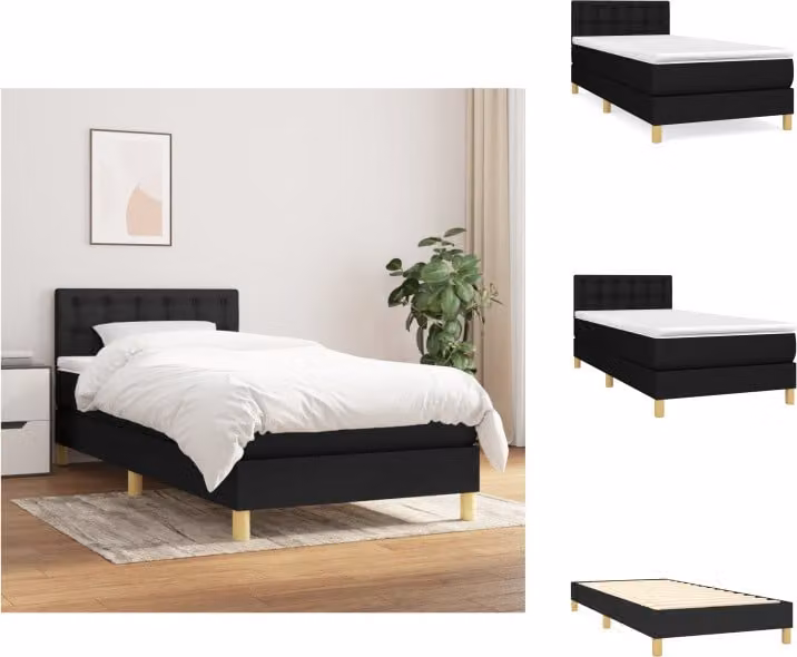 vidaXL Letto a molle con materasso nero 80x200 cm in tessuto - Letti e strutture letto
